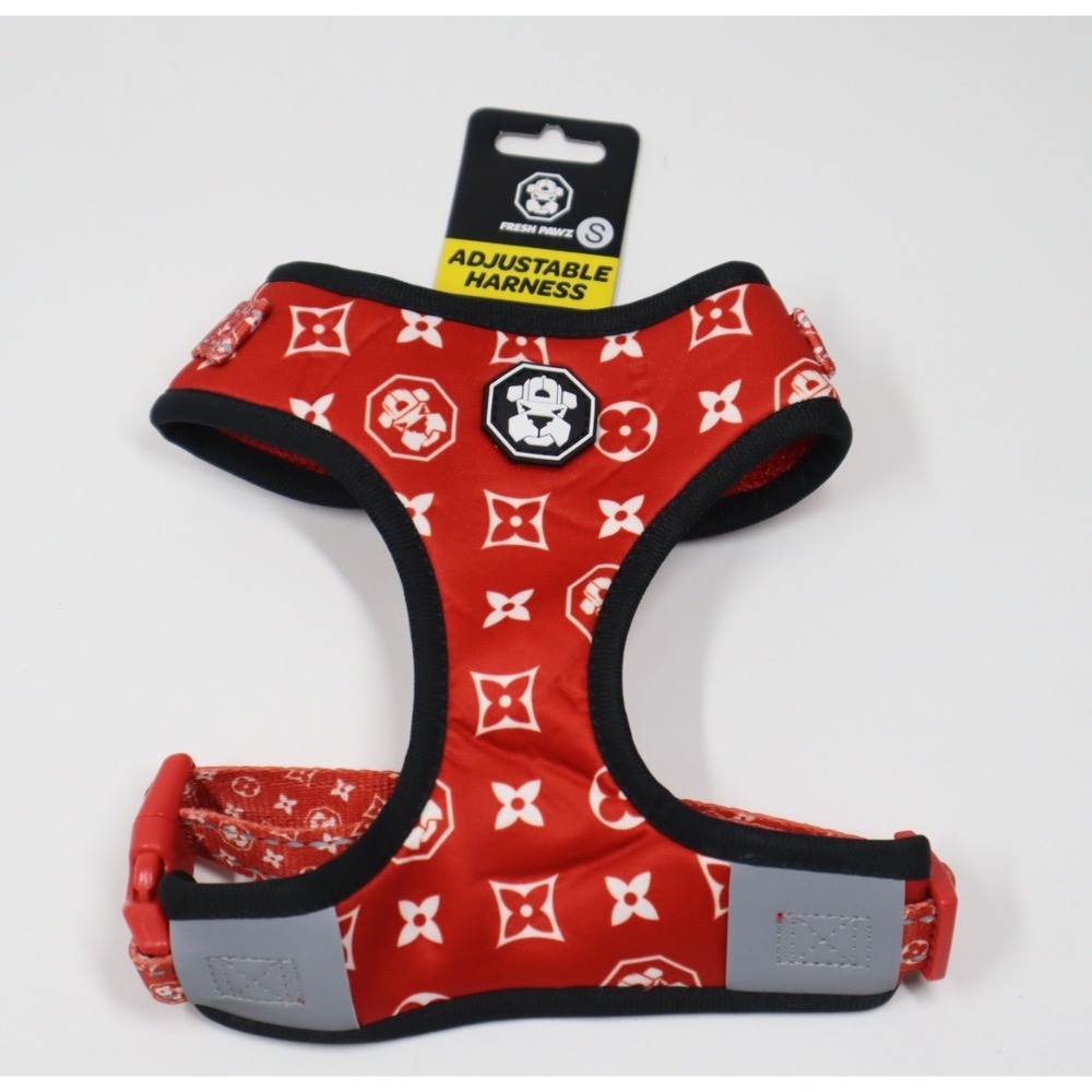 Fresh Pawz Monogram‎ Hype Red Mesh Harness in Size Small